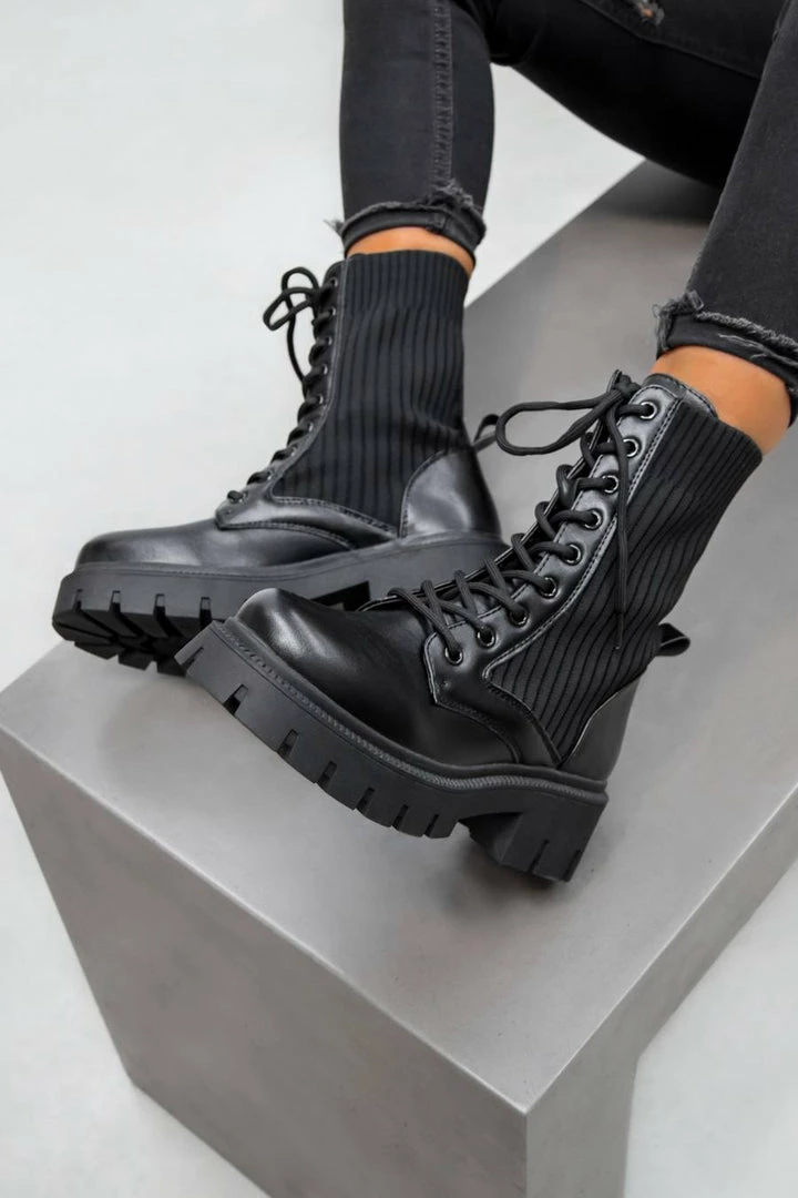 DMF SEEN IT Lace Up Chunky Ankle Boots - Black SHOES 4 DMF SEEN IT Lace Up Chunky Ankle Boots - Black SHOES