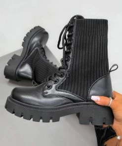 DMF SEEN IT Lace Up Chunky Ankle Boots - Black SHOES