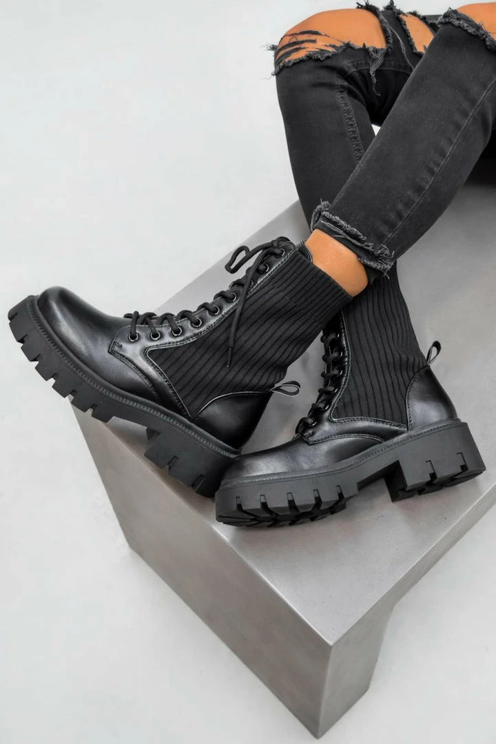 DMF SEEN IT Lace Up Chunky Ankle Boots - Black SHOES 5 DMF SEEN IT Lace Up Chunky Ankle Boots - Black SHOES