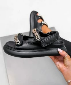NDS KAILA Chunky Chain Detail Sandals - Black PU