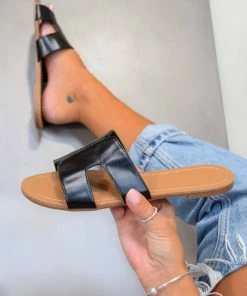 LIV KAIT Loop Cut Out Slider Sandals - Black