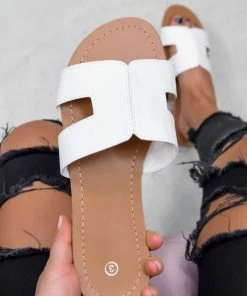 AJ Voyage Footwear KAIT Loop Cut Out Slider Sandals - White SHOES