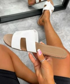 AJ Voyage Footwear KAIT Loop Cut Out Slider Sandals - White SHOES