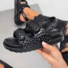 LIV KARLA Chunky Quilted Velcro Sandals - Black