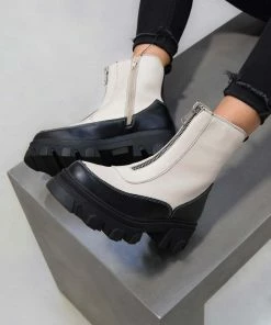 NDS KAYA Zip Front Ankle Boots - Beige PU