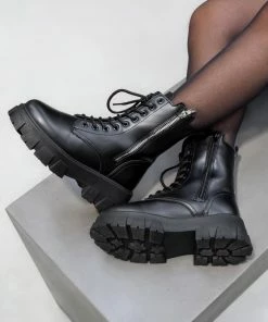 LIV SHOES KAYO Chunky Platform Ankle Boots - Black PU