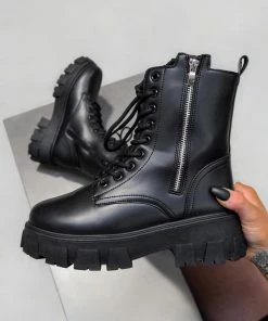 LIV SHOES KAYO Chunky Platform Ankle Boots - Black PU