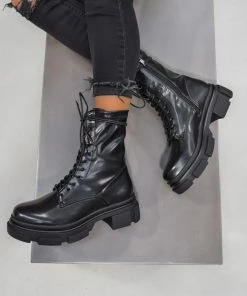 NDS KEEP IT Chunky Lace Up Ankle Boots - Black