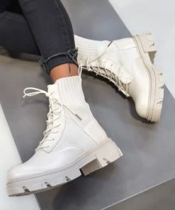 NDS KEEP UP Chunky Lace Up Ankle Boots - Beige SHOES