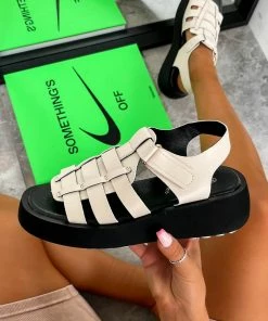 NDS KIKI Chunky Gladiator Sandals - Beige PU SHOES