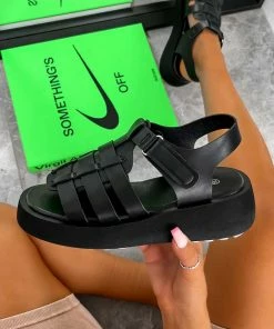 NDS SHOES KIKI Chunky Gladiator Sandals - Black PU