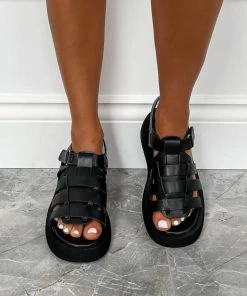 NDS SHOES KIKI Chunky Gladiator Sandals - Black PU