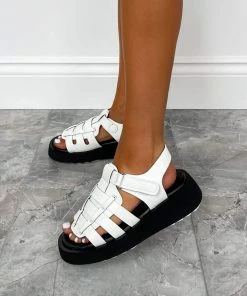 NDS KIKI Chunky Gladiator Sandals - White PU SHOES