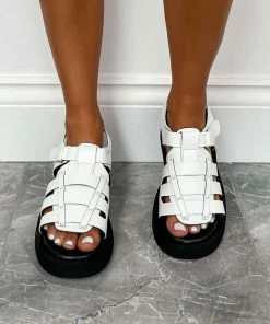 NDS KIKI Chunky Gladiator Sandals - White PU SHOES