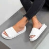 LIV SHOES KIKI Flat Studded Sliders - White