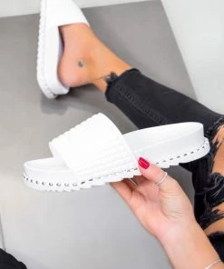 LIV SHOES KIKI Flat Studded Sliders - White