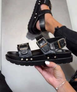 LIV KIKO Sling Back Centurion Sandals - Black Croc SHOES