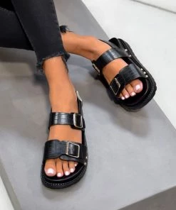 LIV KIKO Sling Back Centurion Sandals - Black Croc SHOES