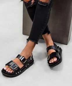 LIV KIKO Sling Back Centurion Sandals - Black Croc SHOES