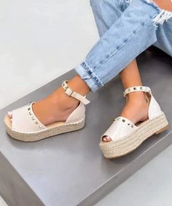LIV KINA Flatform Studded Espadrille Sandals - Nude