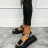 ELG KRYSTAL Chunky Sandals - Black Croc SHOES