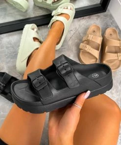 CIT SHOES LAUREL Chunky Buckle Sandals - Black