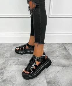 CIT LENA Chunky Sandals - Black Patent