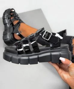 CIT LENA Chunky Sandals - Black Patent