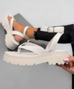 NDS LEONA Chunky Toe Post Sandals - Beige SHOES