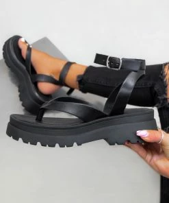 NDS SHOES LEONA Chunky Toe Post Sandals - Black