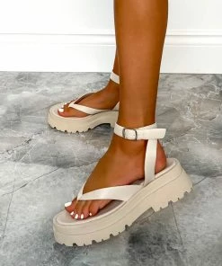 NDS LEONA Chunky Toe Post Sandals - Beige SHOES