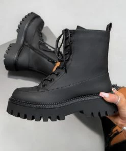 DMF LEVEL UP Chunky Lace Up Ankle Boots - Black