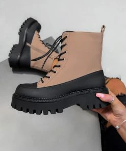 DMF SHOES LEVEL UP Chunky Lace Up Ankle Boots - Camel