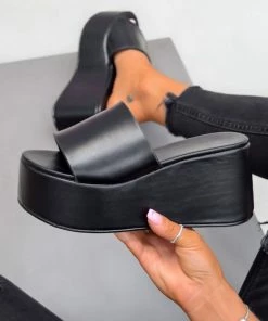 CIT LEVELS Chunky Platform Sandals - Black PU