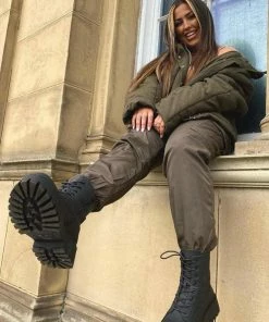 DMF LEVEL UP Chunky Lace Up Ankle Boots - Black