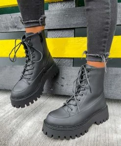 DMF LEVEL UP Chunky Lace Up Ankle Boots - Black