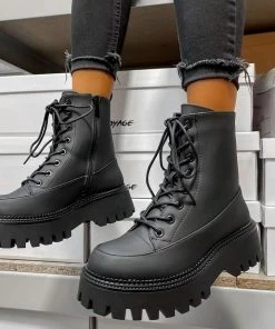 DMF LEVEL UP Chunky Lace Up Ankle Boots - Black