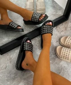 NDS LIBBY Chunky Eyelet Sandals - Black