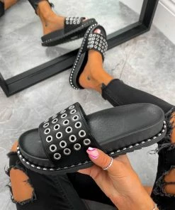 NDS LIBBY Chunky Eyelet Sandals - Black