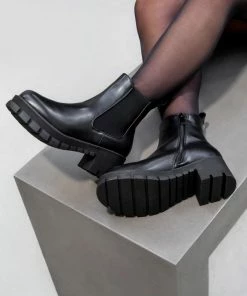 NDS LILLY Chunky Ankle Boots - Black PU SHOES