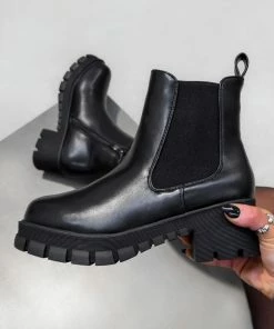 NDS LILLY Chunky Ankle Boots - Black PU SHOES