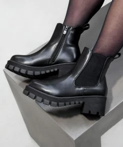 NDS LILLY Chunky Ankle Boots - Black PU SHOES