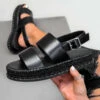 CIT SHOES LILOU Chunky Espadrille Sandals - Black