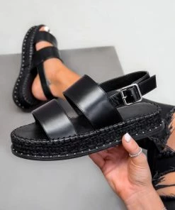CIT SHOES LILOU Chunky Espadrille Sandals - Black