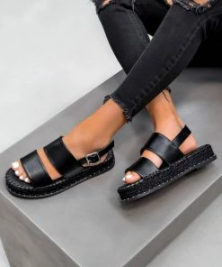CIT SHOES LILOU Chunky Espadrille Sandals - Black