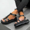LIVE IT Chunky Espadrille Sandals - Black Croc