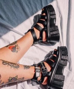 NDS SHOES LOCKDOWN Super Chunky Caged Platform Sandals - Black PU