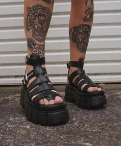 NDS SHOES LOCKDOWN Super Chunky Caged Platform Sandals - Black PU
