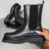 CIT LOLA Platform Mid Chelsea Boots - Black Croc SHOES