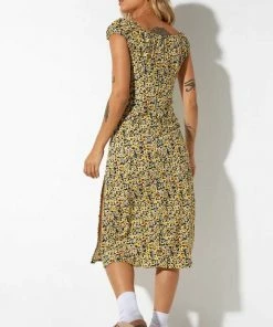 Motel Rocks Lona Midi Dress - Spring Ditsy Yellow CLOTHING
